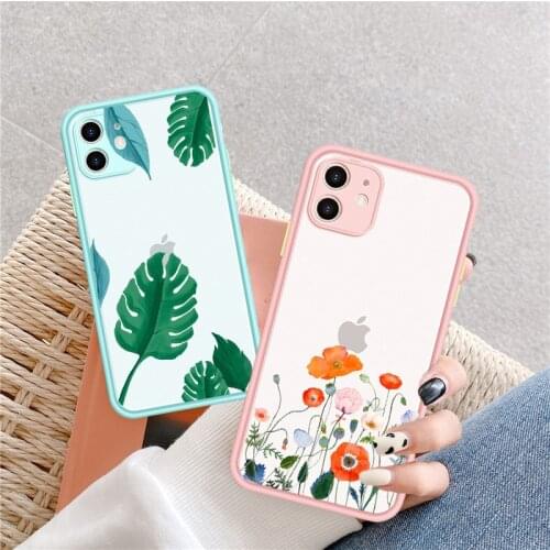 Fashion Fresh Flowers Phone Case for IPhone 12 11 Pro Max X XR XS MAX Case for IPhone 8 7 Plus Cover Cute Leaves Luxury Case