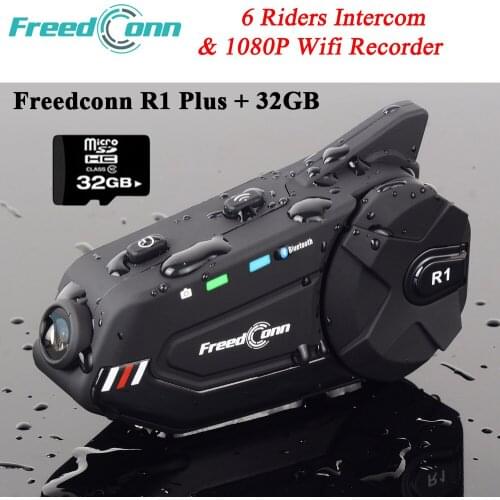 Motorcycle Group 6 Riders Helmet Interphone Bluetooth Intercom with WIFI sony HD Lens 1080P DVR for Capturing Video + 32GB