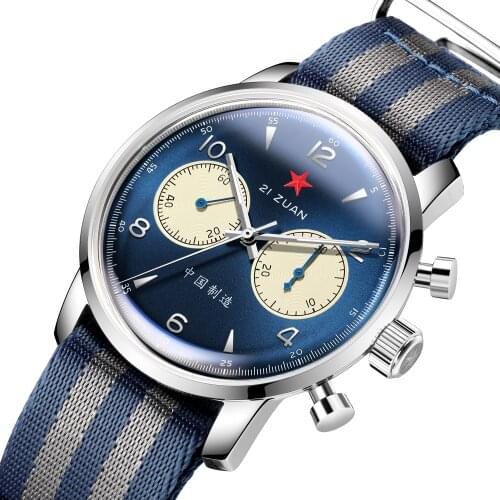 Latest RED STAR 42mm Chronograph Mens Blue Panda Version Seagull 1963 Movement Sapphire Hardlex Mechanical Watches Swan-neck