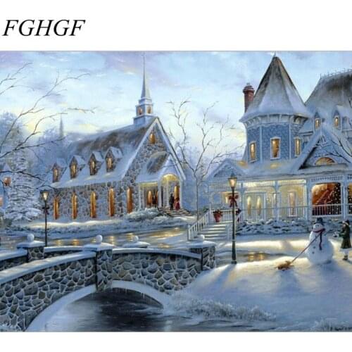 FGHGF Unframed Snow Building DIY Painting By Numbers Abstract Modern Oil Painting Home Wall Art Decor For