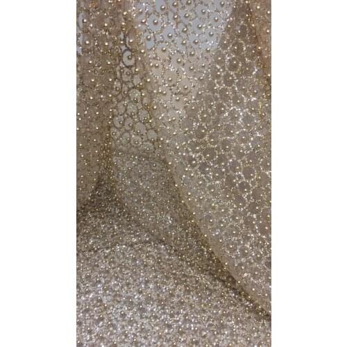 Nigerian French Fabric High Quality Glued glitter sequins Tulle Lace Fabric SYJ-101424 with full beads