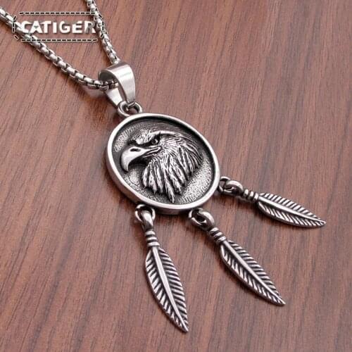 Free Shiping Punk 316L Stainless Steel Silver color and Black Eagle Feather Biker Motorcycle Pendant Necklace Jewelry