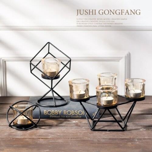 Nordic Minimalist Geometric Candlestick Decoration Creative European Romantic Wrought Iron Glass Candle Holder Candlelight X6T