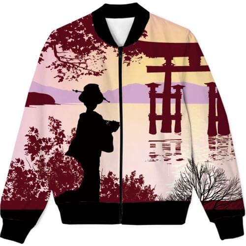 REAL American SIZE Geisha and Mount Fuji Sublimation Print Zipper Up Jacket Plus SIze 4XL 5XL 6XL