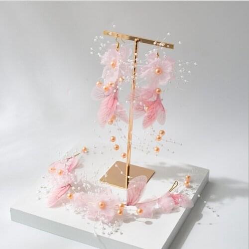 Pink Flower Crystal Star Bride Hair Accessories Rhinestone Bridal Headpiece Hairbands +Earring Wedding Pearl Headbands Jewelry