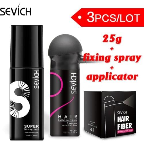 Sevich 25g Hair Fiber +fixing hair spray + nozzle applicator pump keratin hair building fibers powder hair loss products thicken