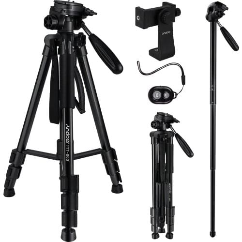 Andoer TTT-03 2-in-1 Photography Tripod Monopod Stand Aluminium Alloy 3-Way Swivel Pan Head 163cm Max. Height 5kg Load Capacity