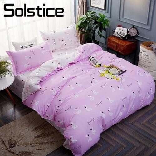 Solstice Home Textile Cartoon Flamingo Girl Bedding Sets Duvet Cover Pillowcase Bed Sheet 3/4Pcs Kid Teen Bed Linen King Twin