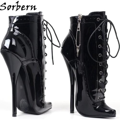Sorbern Lockable Zipper Ankle Boots For Women Ballet High Heels Sexy Fetish Shoe Drag Queen Transgirls Booties Lace Up Plus Size