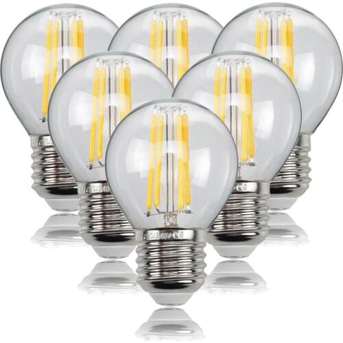 6PCS G45 220V 110V 4W LED Light Bulb Filament Lamp Retro Energy Saving Warm White Lamp Bulb
