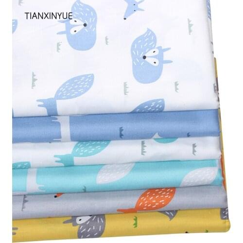 TIANXINYUE 6 pcs/lot Cartoon Fox fabric Twill Cotton Fabric for Patchwork Quilting Baby Bedding Sewing Cloth Material