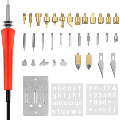Wood Burning Pyrography Kit Wood Engraving Soldering Pen Kit Stencil Iron Craft Tool With Number Letter Templates 37pcs EU Plug