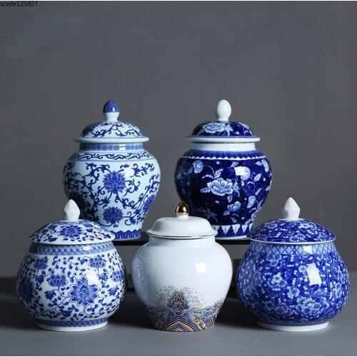 Creative Blue and White Porcelain General Jar Candy Tea Storage Jar Flower Arrangement Ceramic Vase Household Sealed Storage Jar