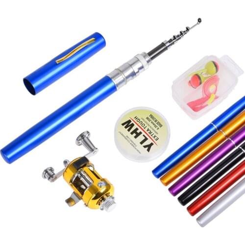 Outdoor Portable Pocket Telescopic Mini Fishing Rod Pole Pen Shape Folded Fishing Rod With Reel Wheel Fish Tackle River Fishing