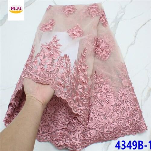 High-end fashion French Lace Fabric High Quality African Tulle Embroidered flower Nigeria Beaded Lace Fabric For Party NA4349B-1