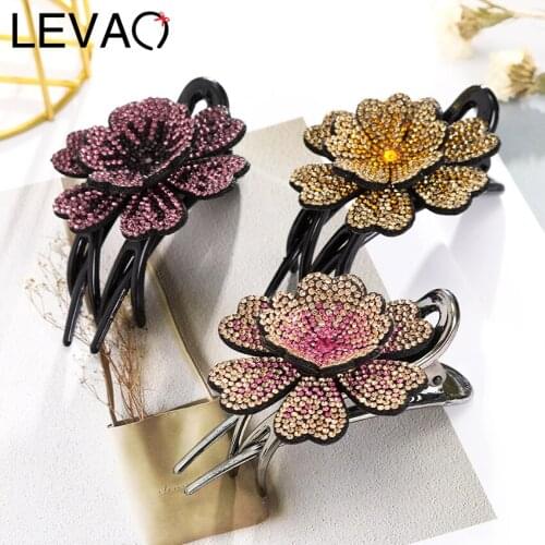 Levao Rhinestone Hairpin Acrylic Duckbill Clip Shiny Hair Claw Female Barrettes Hair Clips for Women Headwear Hair Accessories
