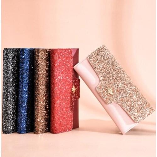 Womens Three Fold Wallet Long Fashion PU Leather Bag Coin Purse Sequins Multi-Functional Zipper Handbag For Women Wallet