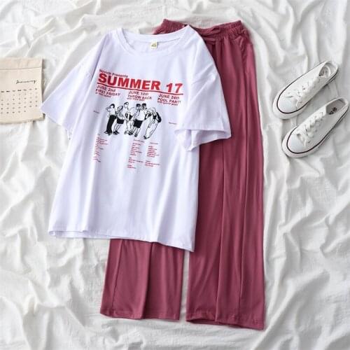 2021Womens Summer Two Piece T-Shirt Cute Home Suit Clothes Loose Sets Outfits Female Casual Short- Sleeve Homewear Top T-Shirt