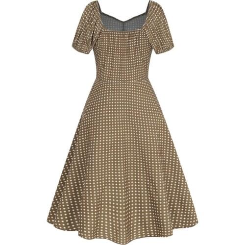 2021 Summer Polka Dot A Line Dress VD1486 Women Ladies Blue Coffee Green White Short Sleeve Swing Retro Vintage Dress