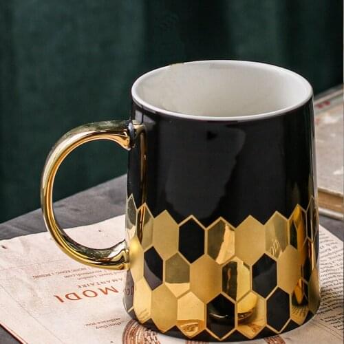 Golden Ceramic Mug European Style Small Luxury Living Room Bedroom Home Office Light Luxury Coffee Milk Flower Tea Cup Gift