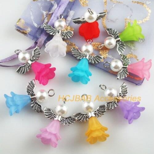 10 New Lovely Angel Charms Mixed Acrylic Tibetan Silver Wings Pendants 21.5x30mm