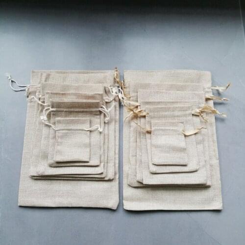 10pcs Silk Ribbon Cotton Gift Bag Linen Sack Jute Bags Drawstring Bag Muslin Webbing Candy Gift Packaging Bags DIY Storage Pouch