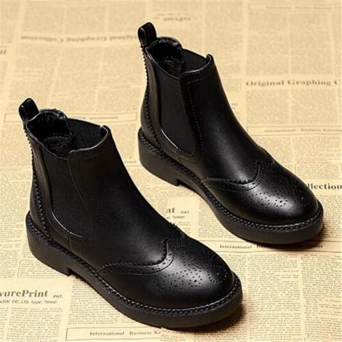 2020 NEW PU Leather Boots Women Winter Boots 3cm Heel Boots For Ladies Slip On Platform Black Basic Women Shoes Botas