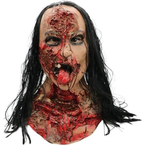 2021 Halloween Haunted Long Hair Scary Ghost Face Antique Mask Party Horror Cosplay Full Face Masque For Party Decor Terror Prop