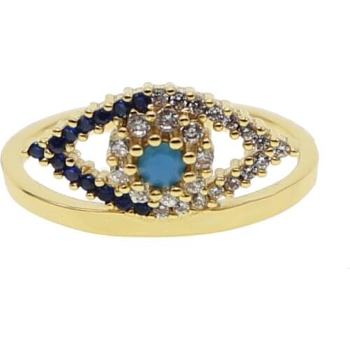 2021 Unique design Gold filled lucky Turkey evil eye Rings for Women top quality dainty blue White zirconia stone charm Jewelry