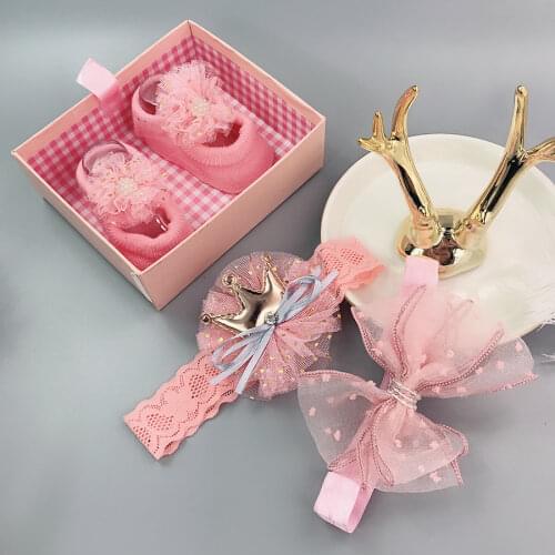 3Pcs/Set Cute Newborn Baby Headband Set + Socks Crown Hair Band Bows Baby Girl Anti-slip Socks Hairband Baby Hair Accessories