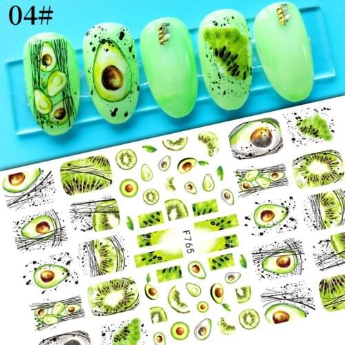 Abstract Avocado Summer Fruit Adhesive 3D Nail Stickers Sunflower Butterfly Design Slider Decals Decoration For Nail DIY Design