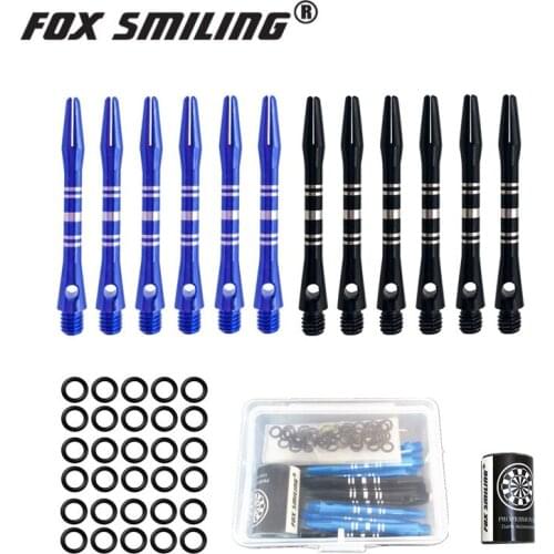 Fox Smiling 12PCS 35/41/48mm Aluminium Darts Shafts With 30PCS Rubber Ring And Stone Sharpener For Steel Dart Pins