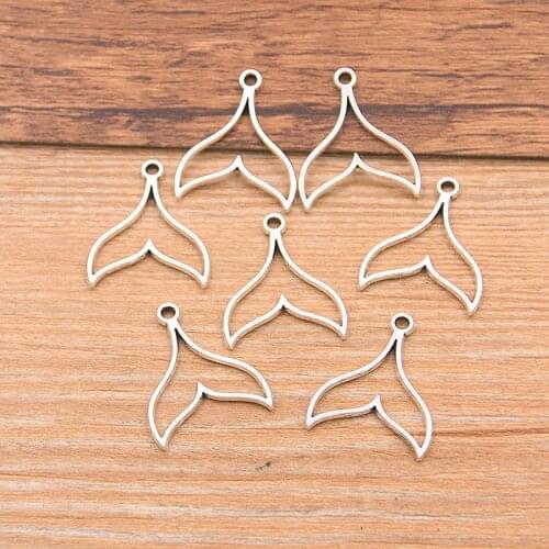 50PCS 16*20mm Picture Color Hollow Fish Tail Charms Animal Pendant Metal Alloy DIY Necklace Bracelet Earrings Marking