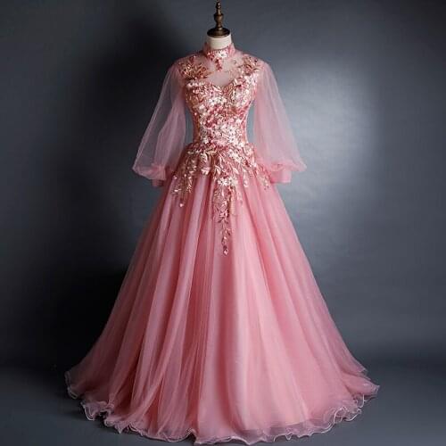Freeship light pink lantern sleeve court ball gown royal Medieval Renaissance Victorian dress Belle ball
