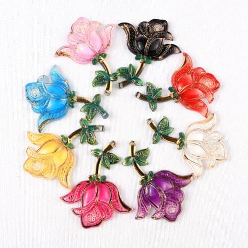 BOLIAO 8Pcs 41*50mm Rose Flower Colorful Acryl Flat Back Crystal Sew On Bags/Clothes Earring Pendant Decoration Craft DIY R340