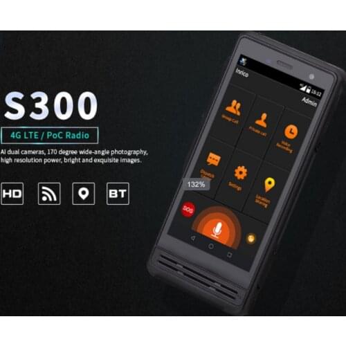 Camoro 4G Zello Network POC Radio Real PTT WiFi SOS GPS IP67 Inrico S300 Android Walkie Talkie with Al Dual Cameras