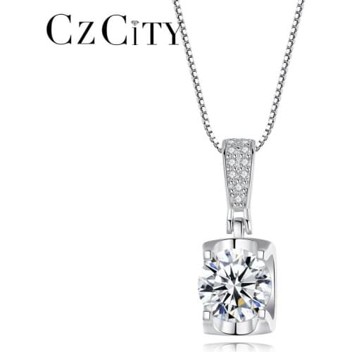 CZCITY 1ct-Moissanite-Diamond Pendant Necklace 925 Silver Fine Jewelry for Women Engagement Party Birthday Gifts Colar QYN-023