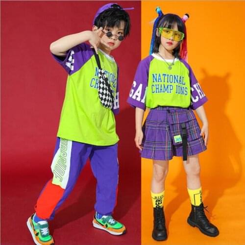 Kids Hip Hop Carnival Clothing Outfits Tshirt Streetwear Skirt Cargo Jogger Pants For Girl Boys Jazz Dance Costume Clothes