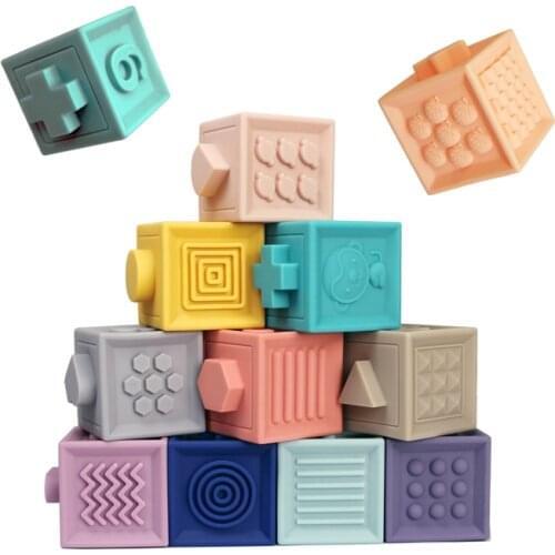 Baby Grasp Toy Silicone Building Blocks 3D Touch Hand Soft Balls Baby Massage Rubber Teethers Squeeze Toy Bath ball Toys