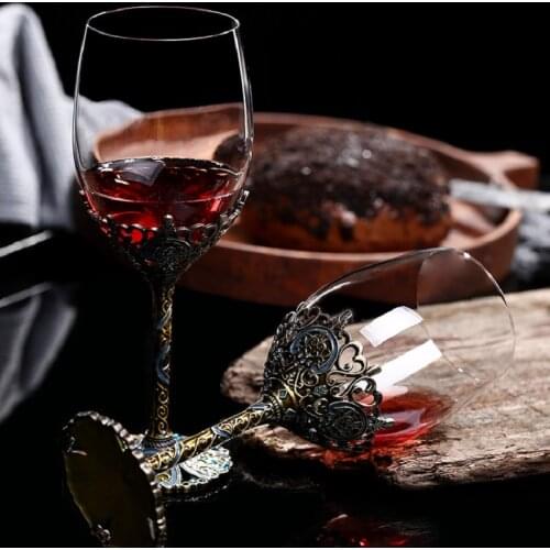 1 pair Creative Vintage Enamel Wine Glass Crystal Cup Goblet Home Wine Glass Party Cocktail Cup Wedding Gift