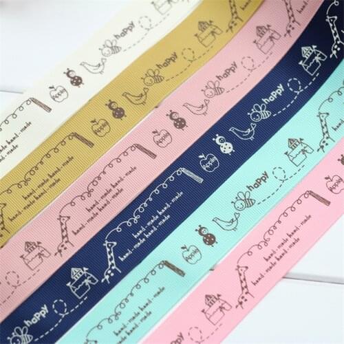 3/8" (10mm) 6 mix Color cartoon Series Printed grosgrain ribbon DIY Handmade Tapes Hair Accessories Material wedding gift wrap