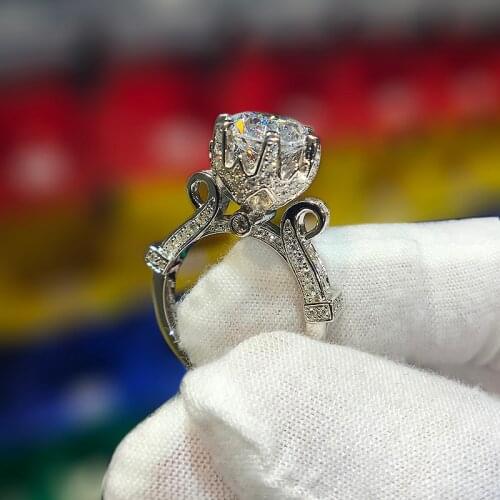 LESF Luxury Round Cut 3.0 CT925 Sterling Silver Engagement Shiny SONA Stone Engagement Wedding Silver Ring