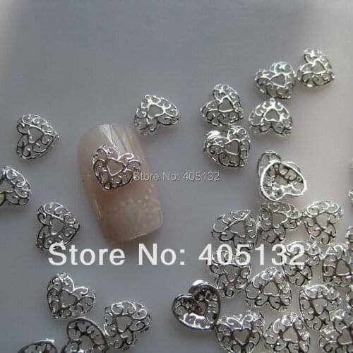 MD-611 3D 50pcs/bag Nail Decoration Metal Silver Heart Metal Nail Art Decoration