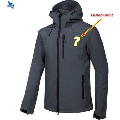 Customize LOGO Softshell Jacket Men Hooded Warm Fleece Waterproof Outdoor Hiking Clothing Skiing Hunting Camping Coat Windproof