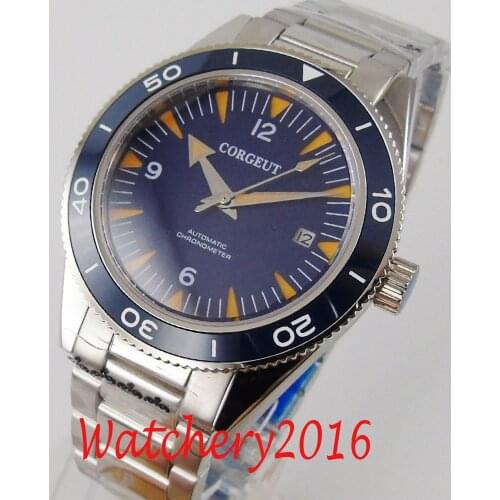 41mm Corgeut Blue Dial Automatic Mens Watch Miyota movement golden case