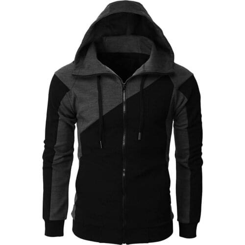 40% Dropshipping!!Hooded Zipper Closure Men Jacket Tracksuit Patchwork Color Warm Casual Sweatshirt Male Clothing