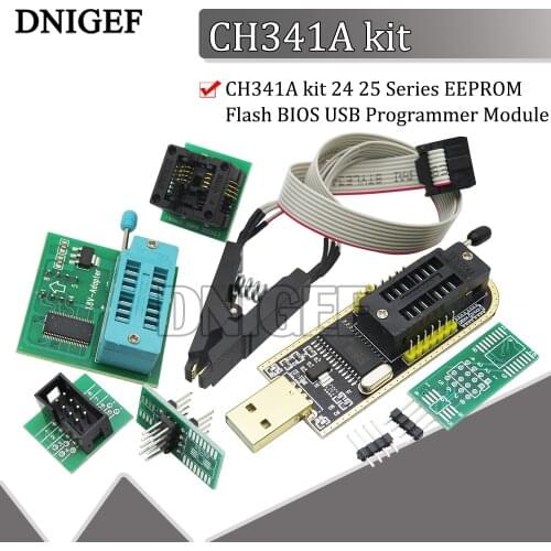 DNIGEF CH341A kit 24 25 Series EEPROM Flash BIOS USB Programmer Module SOIC8 SOP8 Test Clip SOIC8 and 1.8V adapter Diy Kit