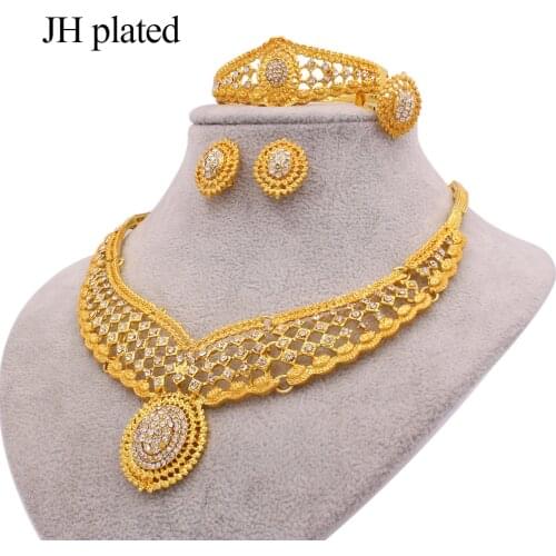 Jewellery set gold color jewelry sets dubai wedding ornament bridal gifts for women collares necklace bracelet earrings ring set