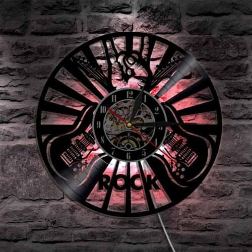 7 Colors Change Luminous LED Vinyl Record Wall Clock with Rock Music Play Clock 3D Decorative Hanging Wall Watch Home Decor