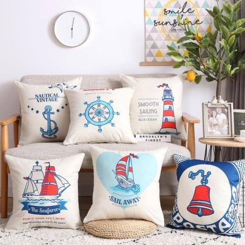 Sofa Pillowcase Navy Wind Ocean Series Office Backrest Car Back Cover Can Be Removed and Decorated Cushion Outdoor Garden 45cm